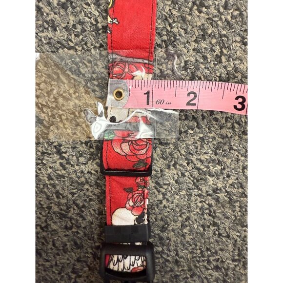Adjustable Red Dog Collar With Skull & Rose Print For Medium To Large Breeds - Picture 2 of 6